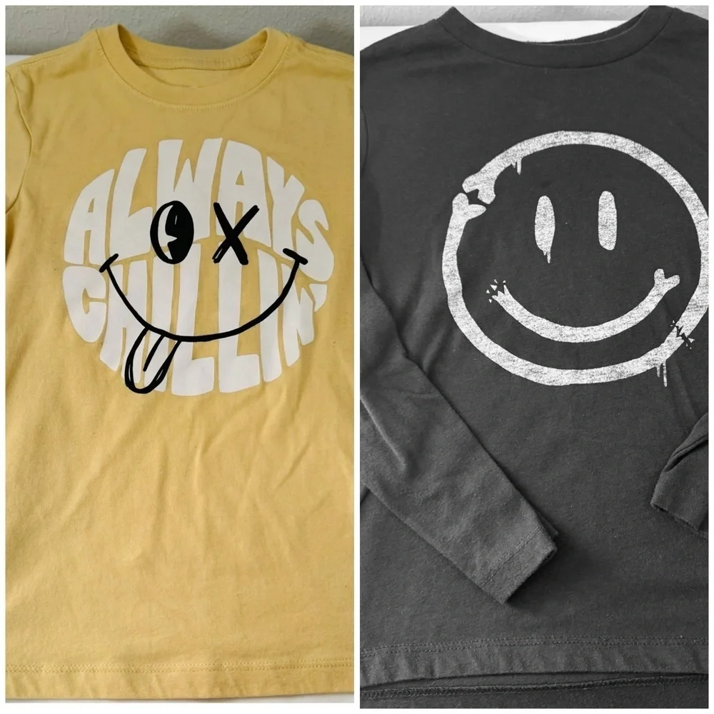 Old Navy Wonder Nation Boys Small Long & Short Sleeve Tees - Smiley Face EUC